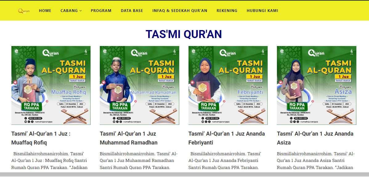 Tasmi' Al-Qur'an 1 Juz : Santri Rumah Quran PPA Tarakan.