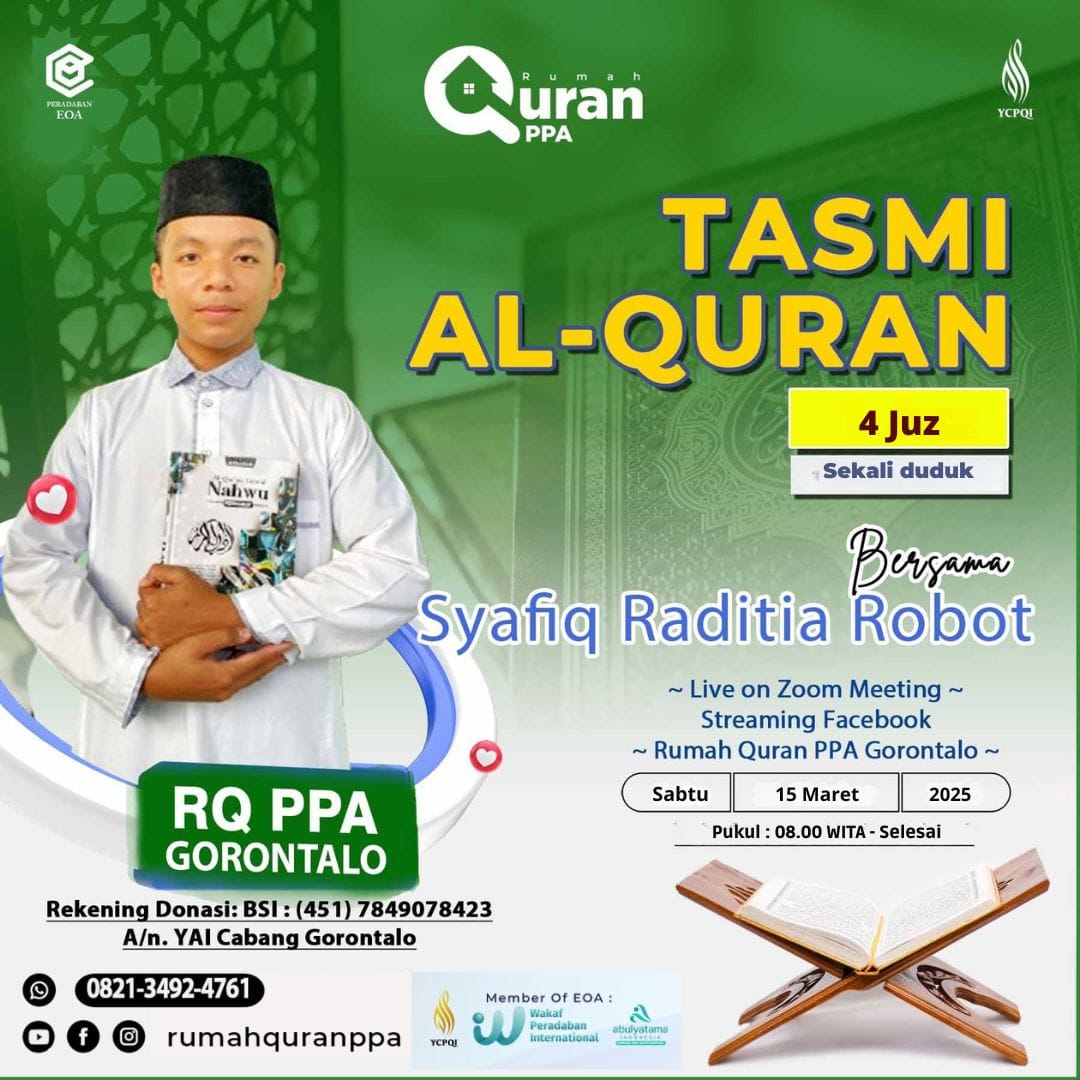 Tasmi Al-Quran 4 Juz Sekali Duduk Ananda Syafiq Raditia Robot